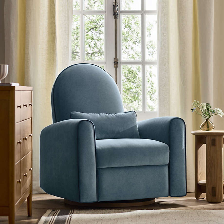 Miles Fawn Beige Velvet Nursery Power Recliner Chair with Wooden Base