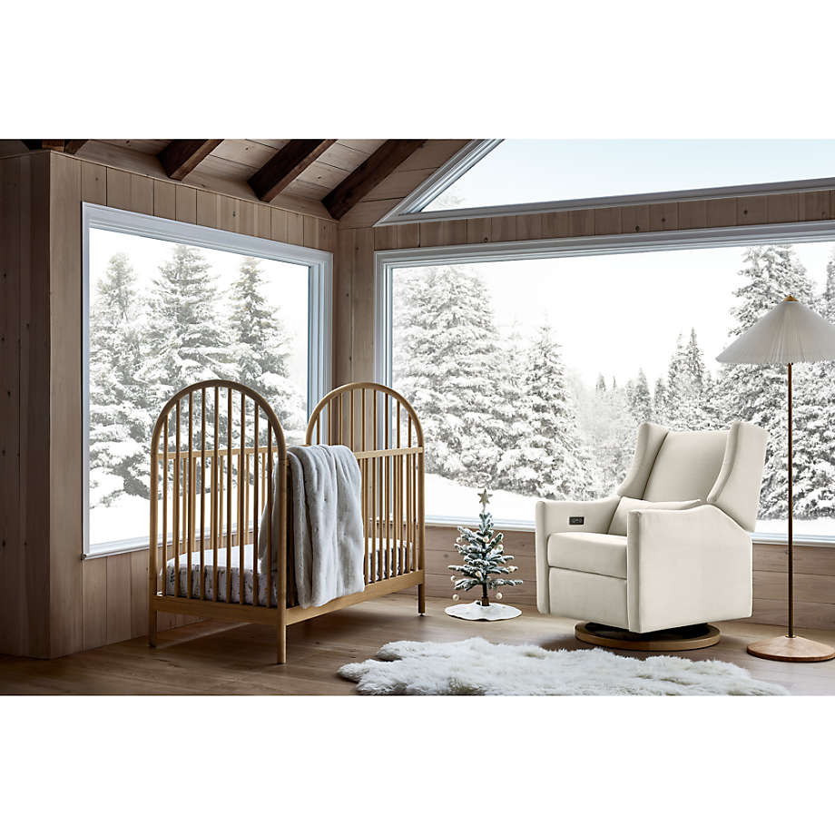 Babyletto Kiwi Cream Nursery Power Glider Recliner Chair with Natural Wood Base