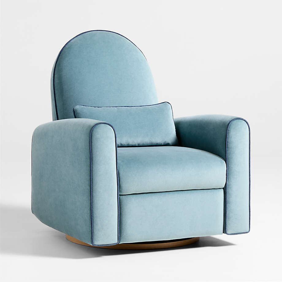 Miles Fawn Beige Velvet Nursery Power Recliner Chair with Wooden Base