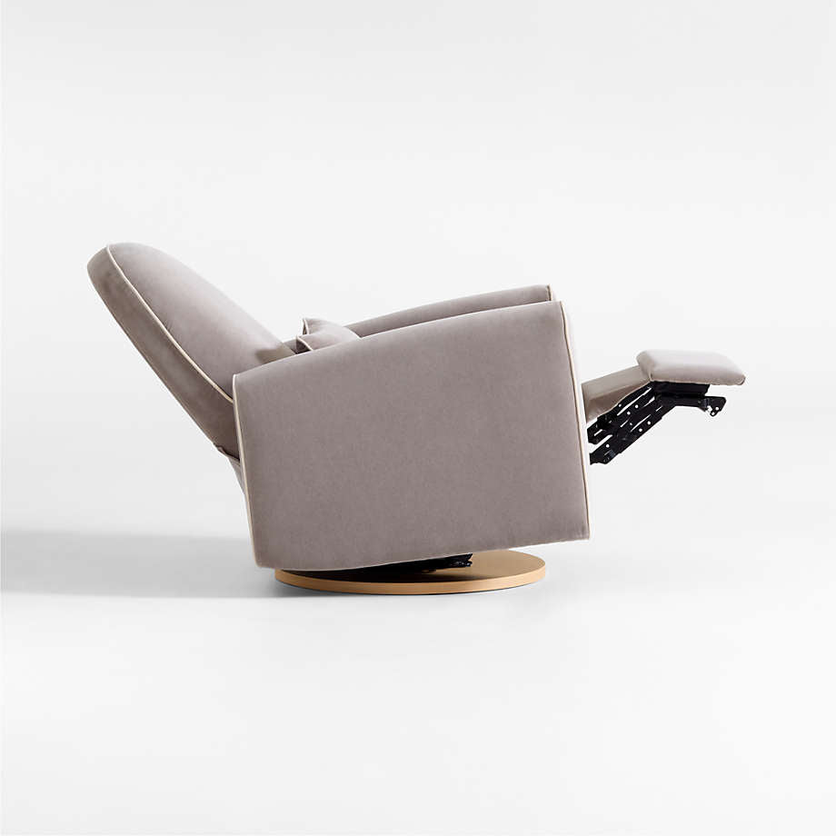 Miles Fawn Beige Velvet Nursery Power Recliner Chair with Wooden Base