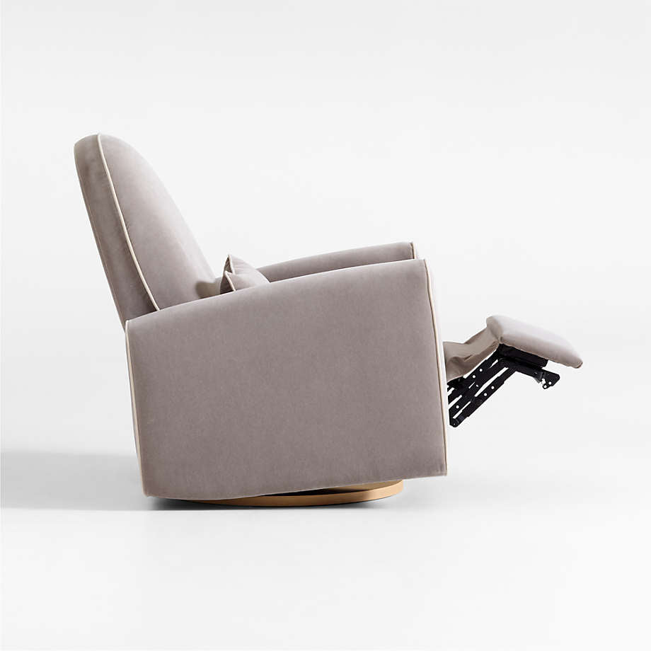 Miles Fawn Beige Velvet Nursery Power Recliner Chair with Wooden Base