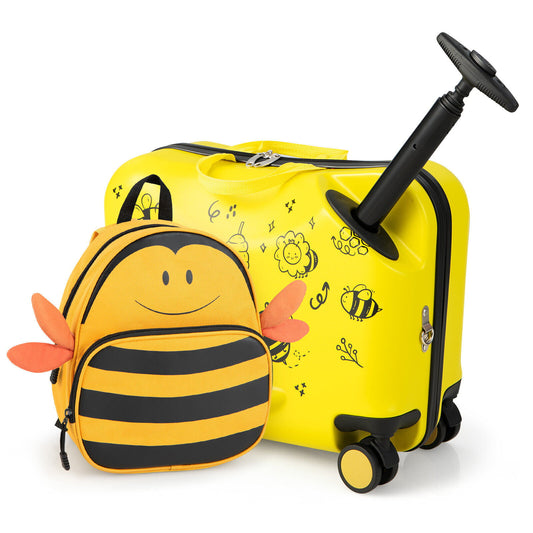 2 Pieces 18 Inch Ride-on Kids Luggage Set with Spinner Wheels and Bee Pattern-Yellow