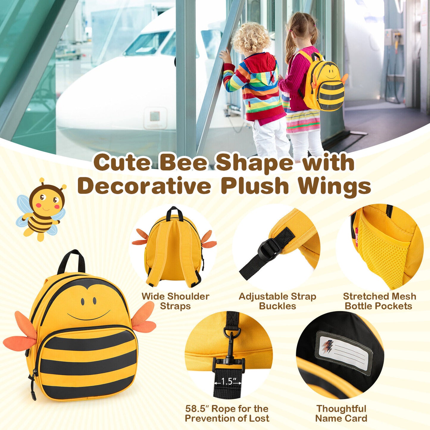 2 Pieces 18 Inch Ride-on Kids Luggage Set with Spinner Wheels and Bee Pattern-Yellow
