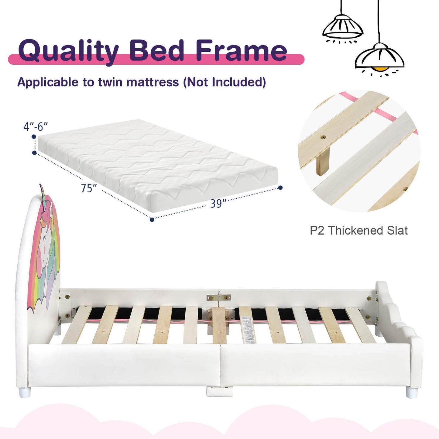 Children Twin Size Upholstered Platform Single Bed