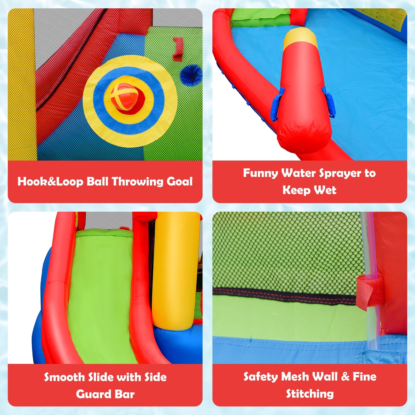 Inflatable Blow Up Water Slide Bounce House with 740 W Blower