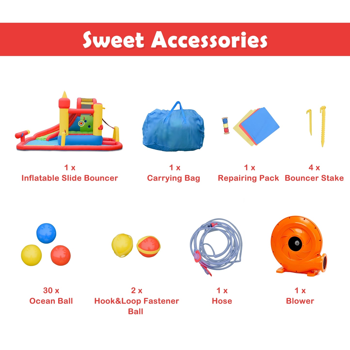 Inflatable Blow Up Water Slide Bounce House with 740 W Blower