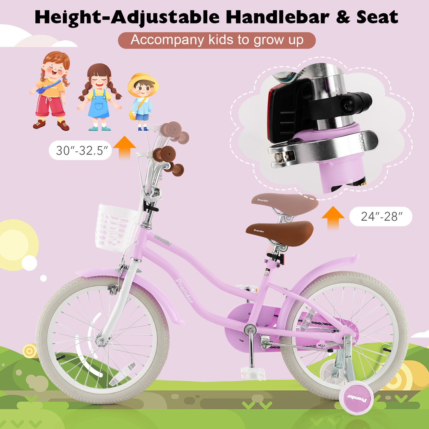 Children Bicycle with Front Handbrake and Rear Coaster Brake-Purple