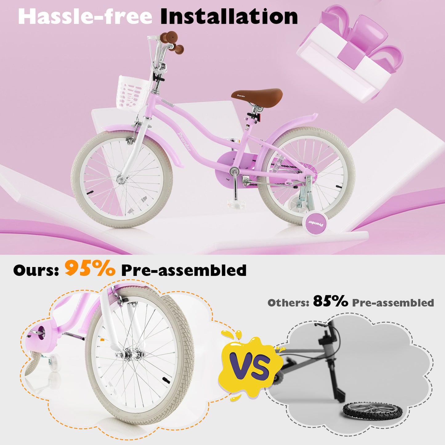 Children Bicycle with Front Handbrake and Rear Coaster Brake-Purple
