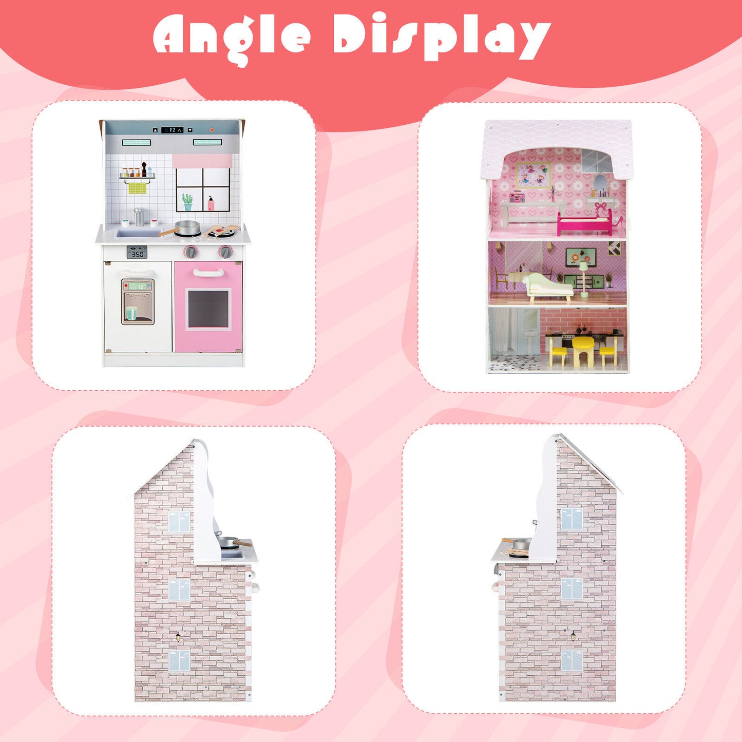 2-In-1 Kids Kitchen Playset and Dollhouse with Accessories