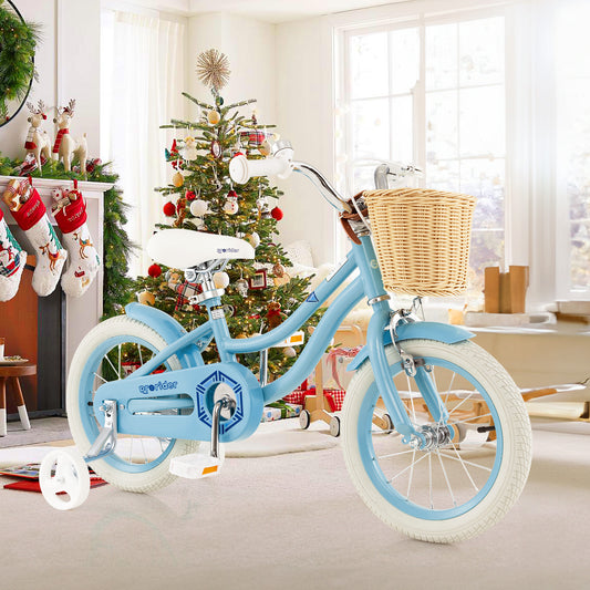 14" Kid's Bike with Training Wheels and Adjustable Handlebar Seat-Blue
