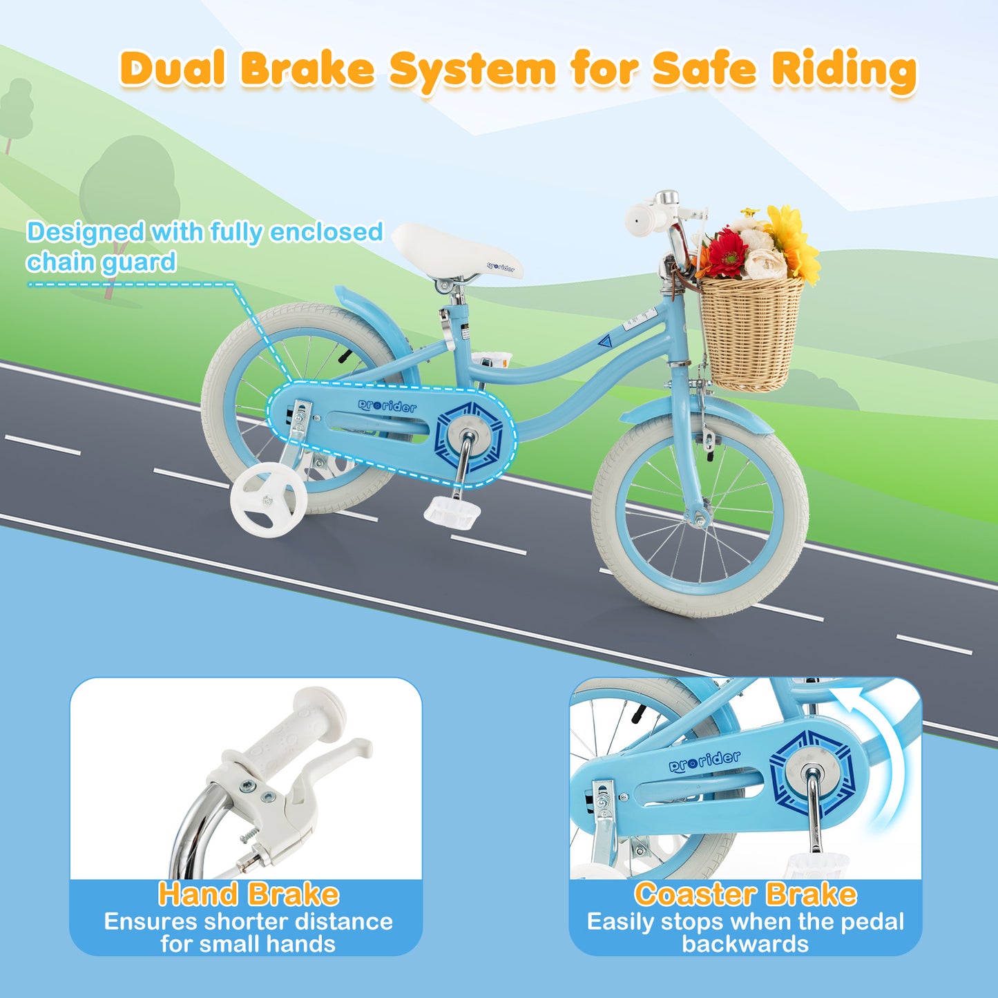 14" Kid's Bike with Training Wheels and Adjustable Handlebar Seat-Blue