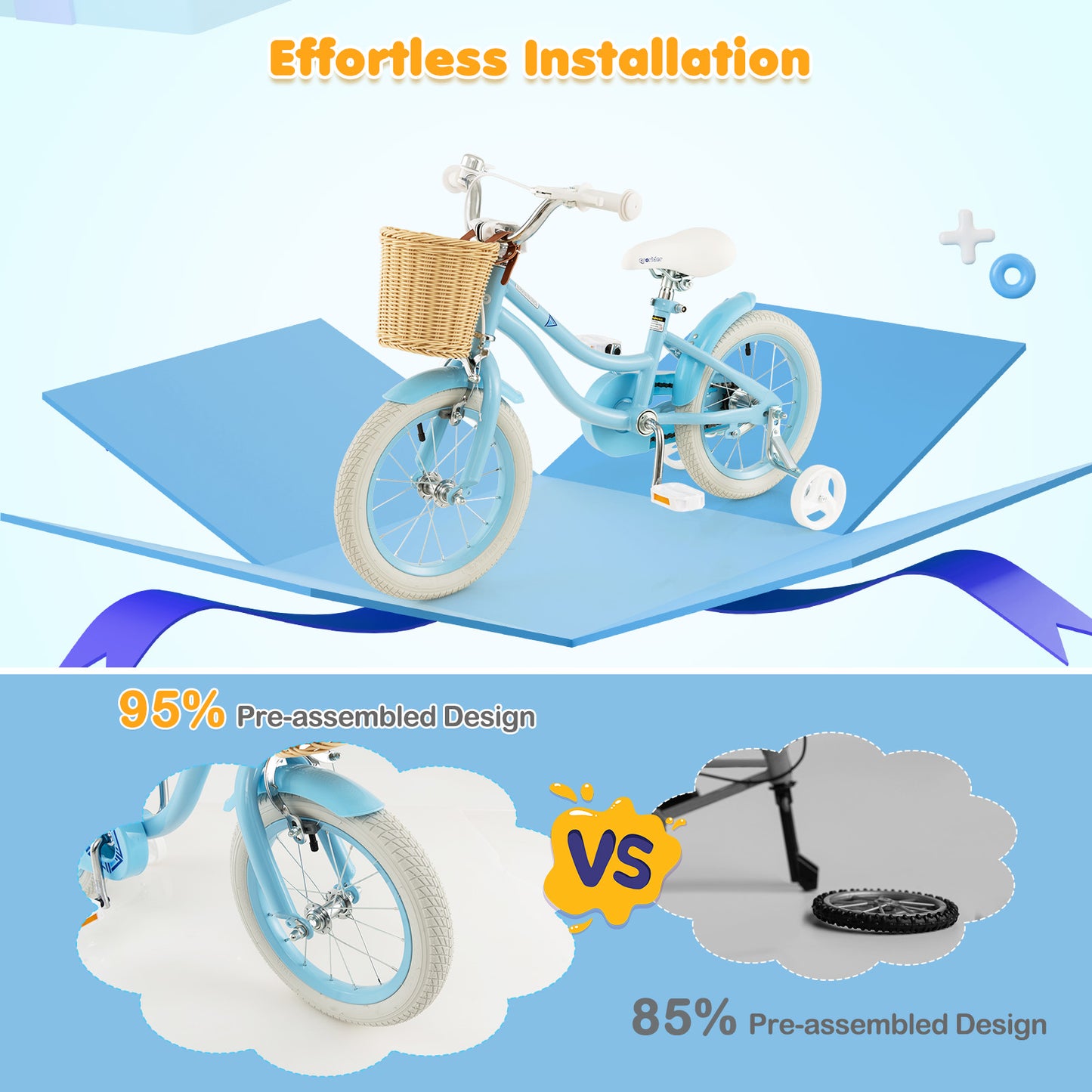 14" Kid's Bike with Training Wheels and Adjustable Handlebar Seat-Blue
