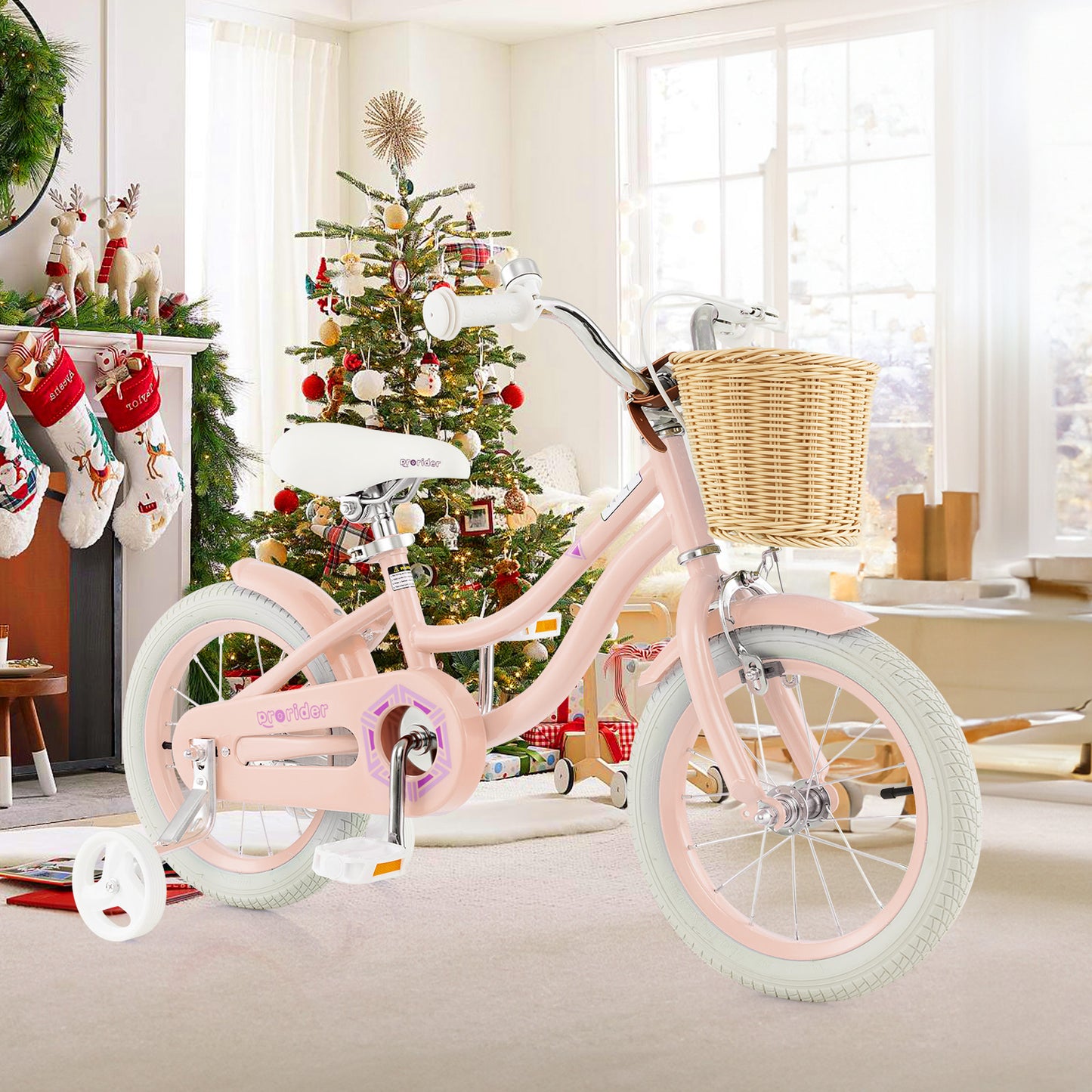 14" Kid's Bike with Training Wheels and Adjustable Handlebar Seat-Pink