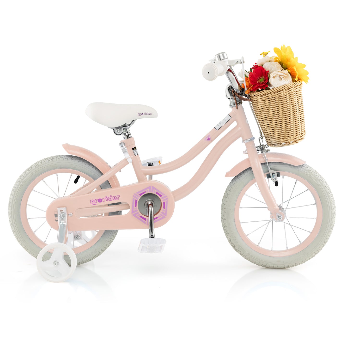 14" Kid's Bike with Training Wheels and Adjustable Handlebar Seat-Pink