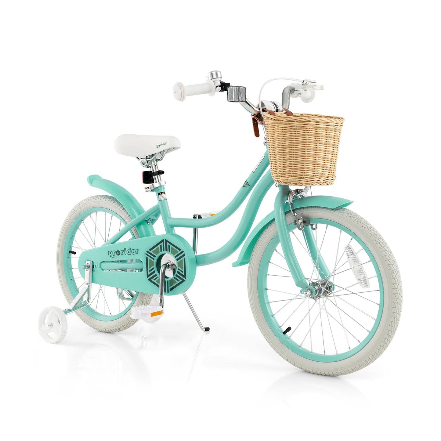 18" Kid's Bike with Training Wheels and Adjustable Handlebar Seat-Green