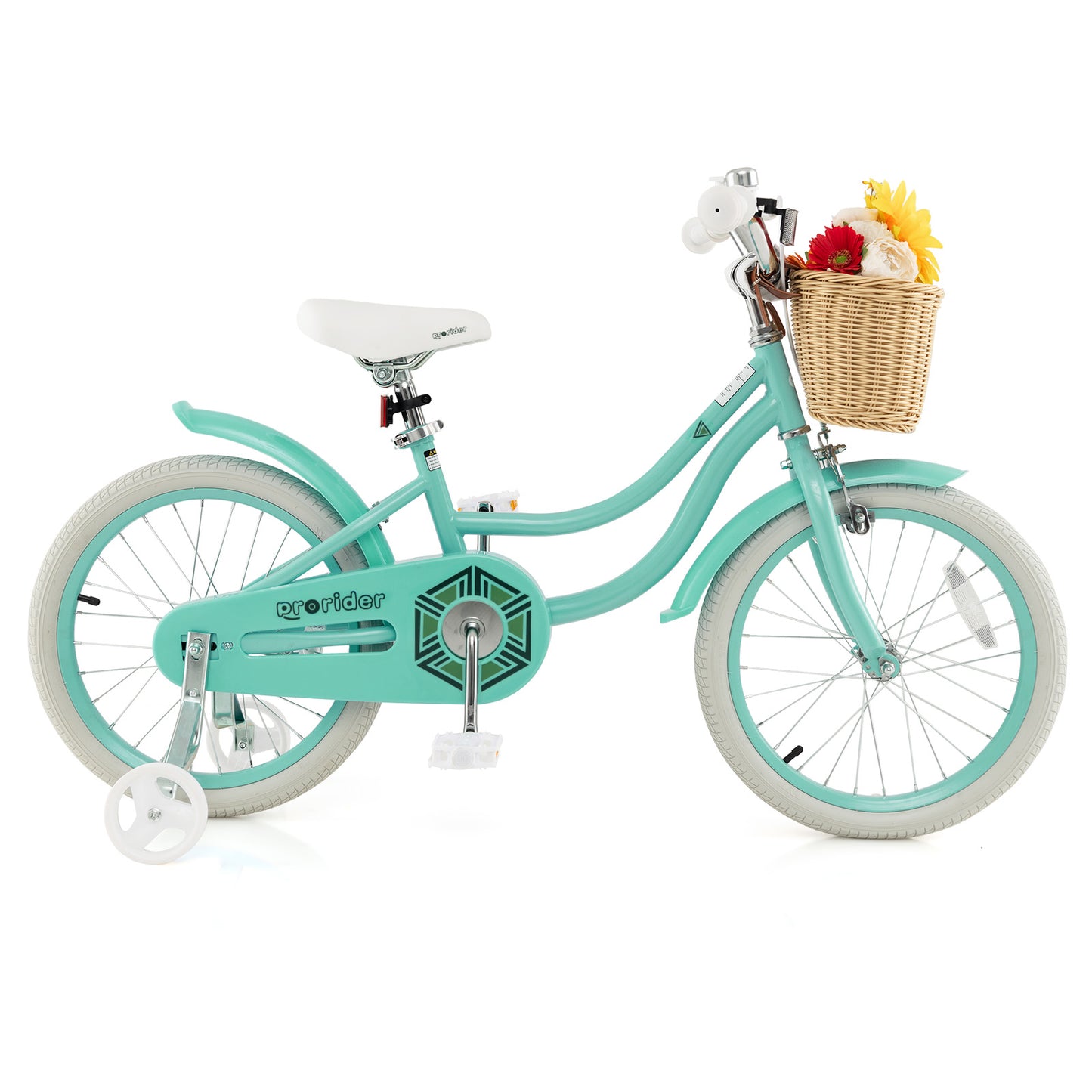 18" Kid's Bike with Training Wheels and Adjustable Handlebar Seat-Green