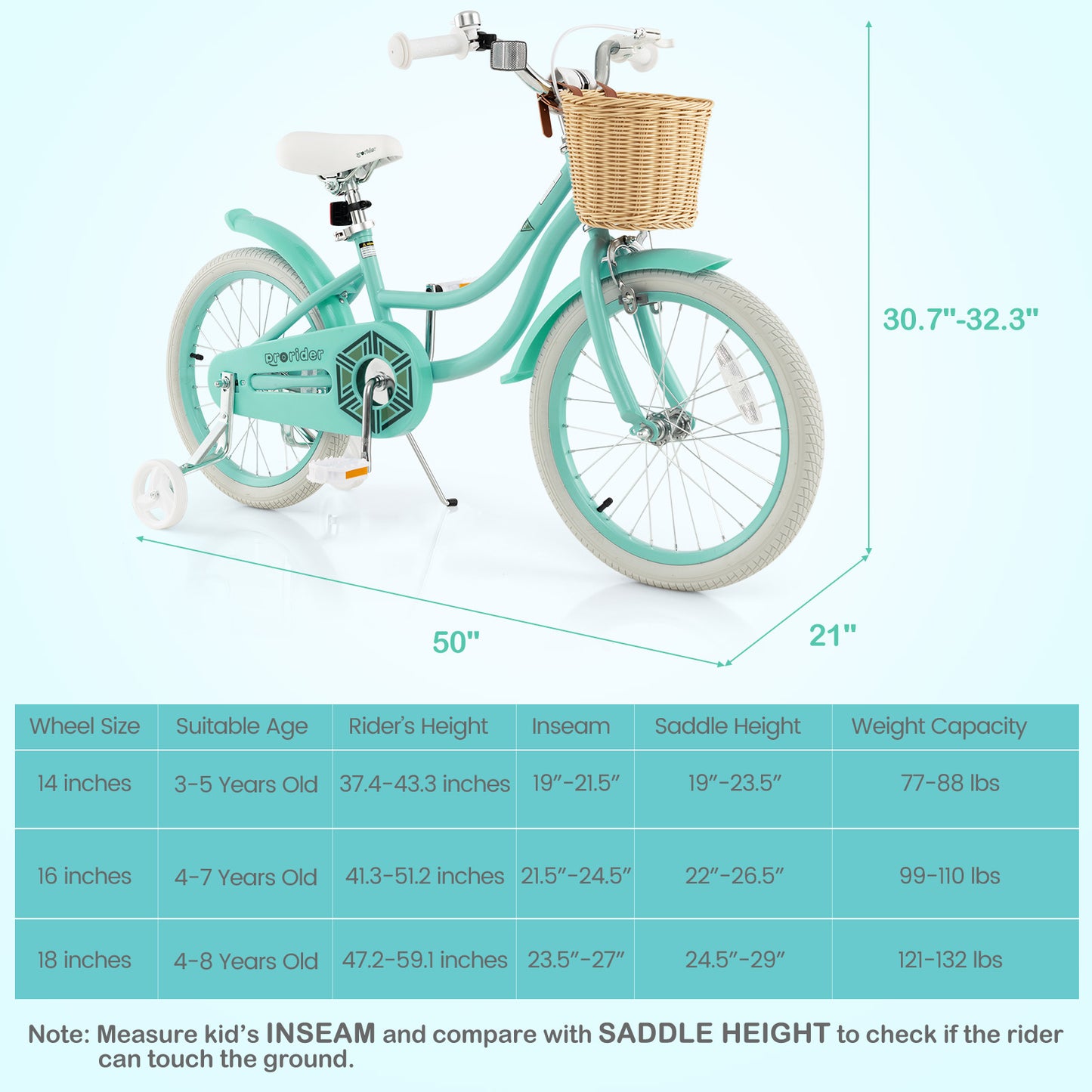 18" Kid's Bike with Training Wheels and Adjustable Handlebar Seat-Green