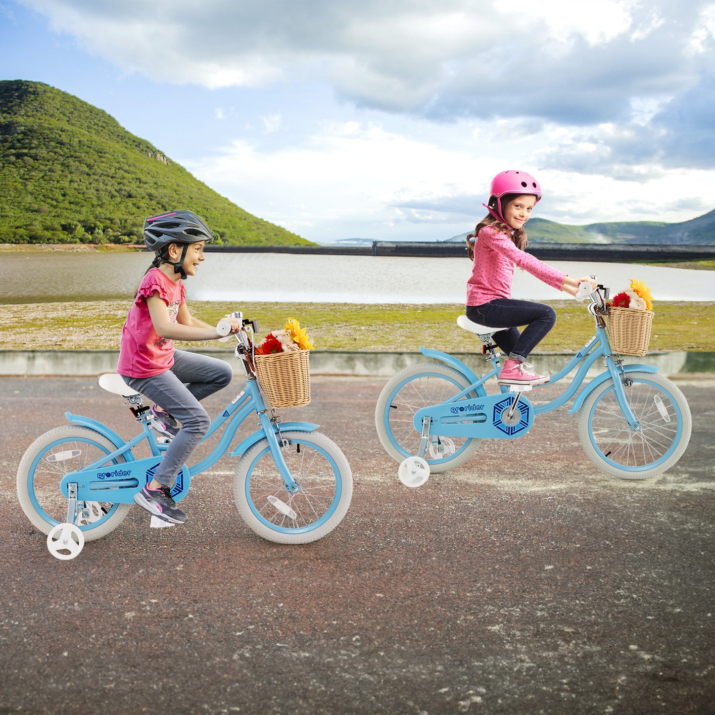 18" Kid's Bike with Training Wheels and Adjustable Handlebar Seat-Blue