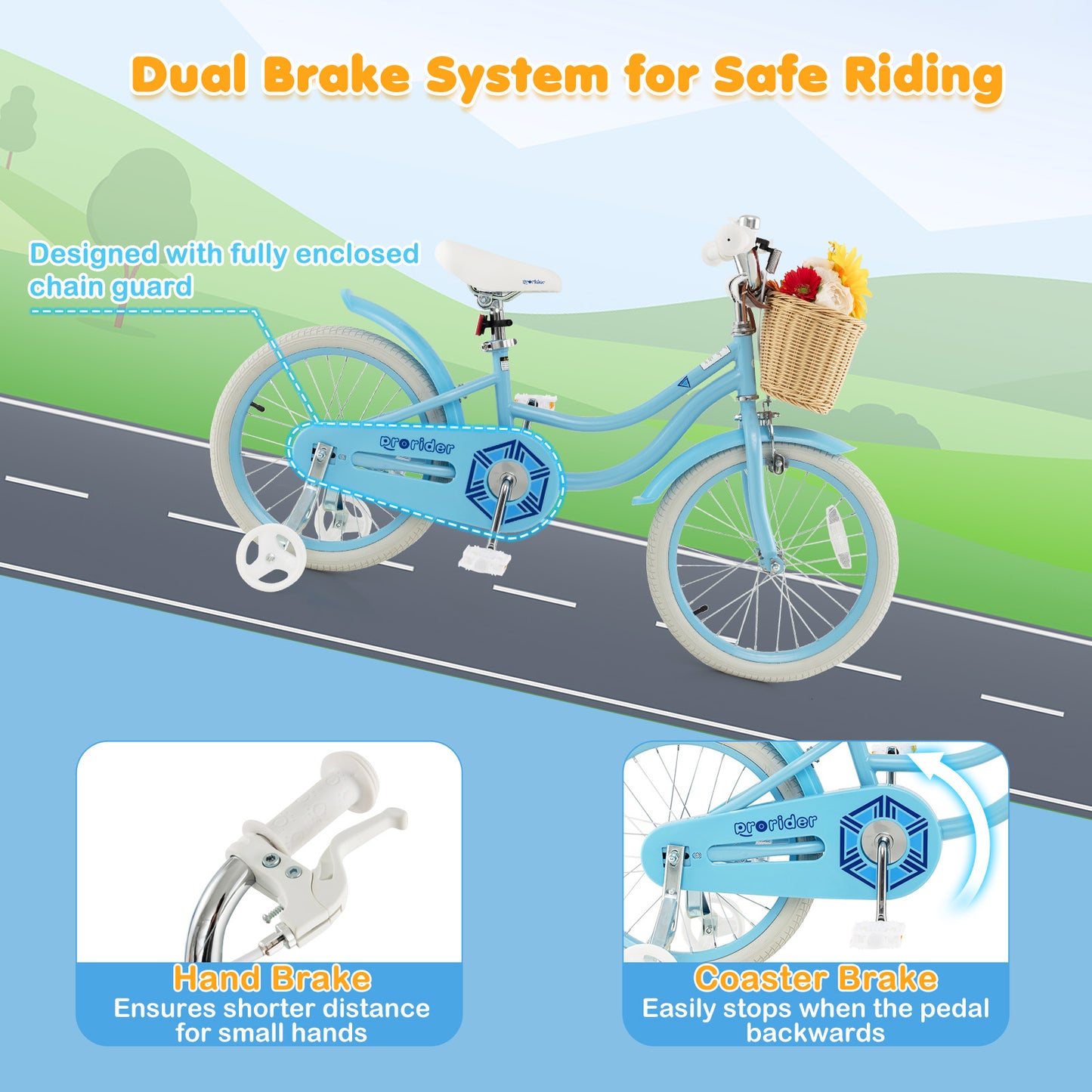 18" Kid's Bike with Training Wheels and Adjustable Handlebar Seat-Blue