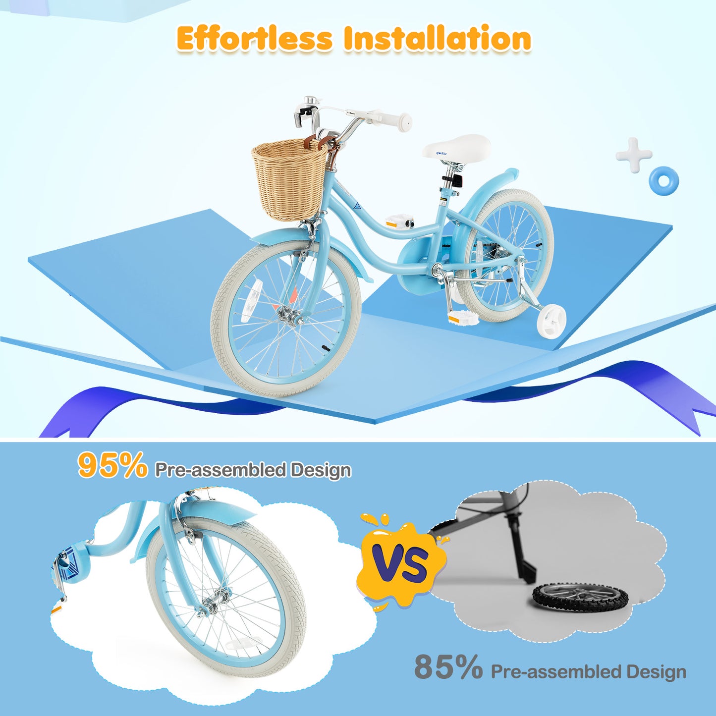 18" Kid's Bike with Training Wheels and Adjustable Handlebar Seat-Blue