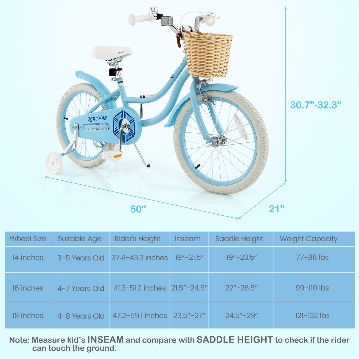 18" Kid's Bike with Training Wheels and Adjustable Handlebar Seat-Blue