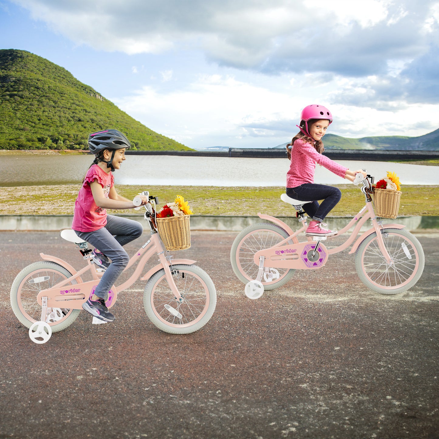 18" Kid's Bike with Training Wheels and Adjustable Handlebar Seat-Pink