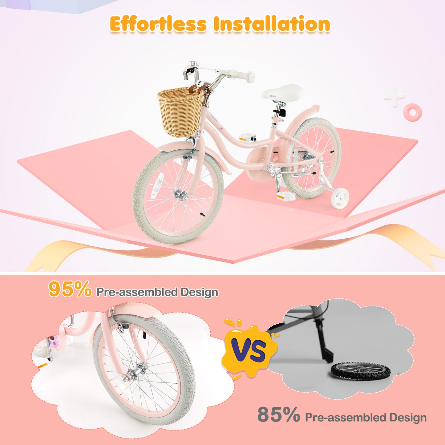 18" Kid's Bike with Training Wheels and Adjustable Handlebar Seat-Pink