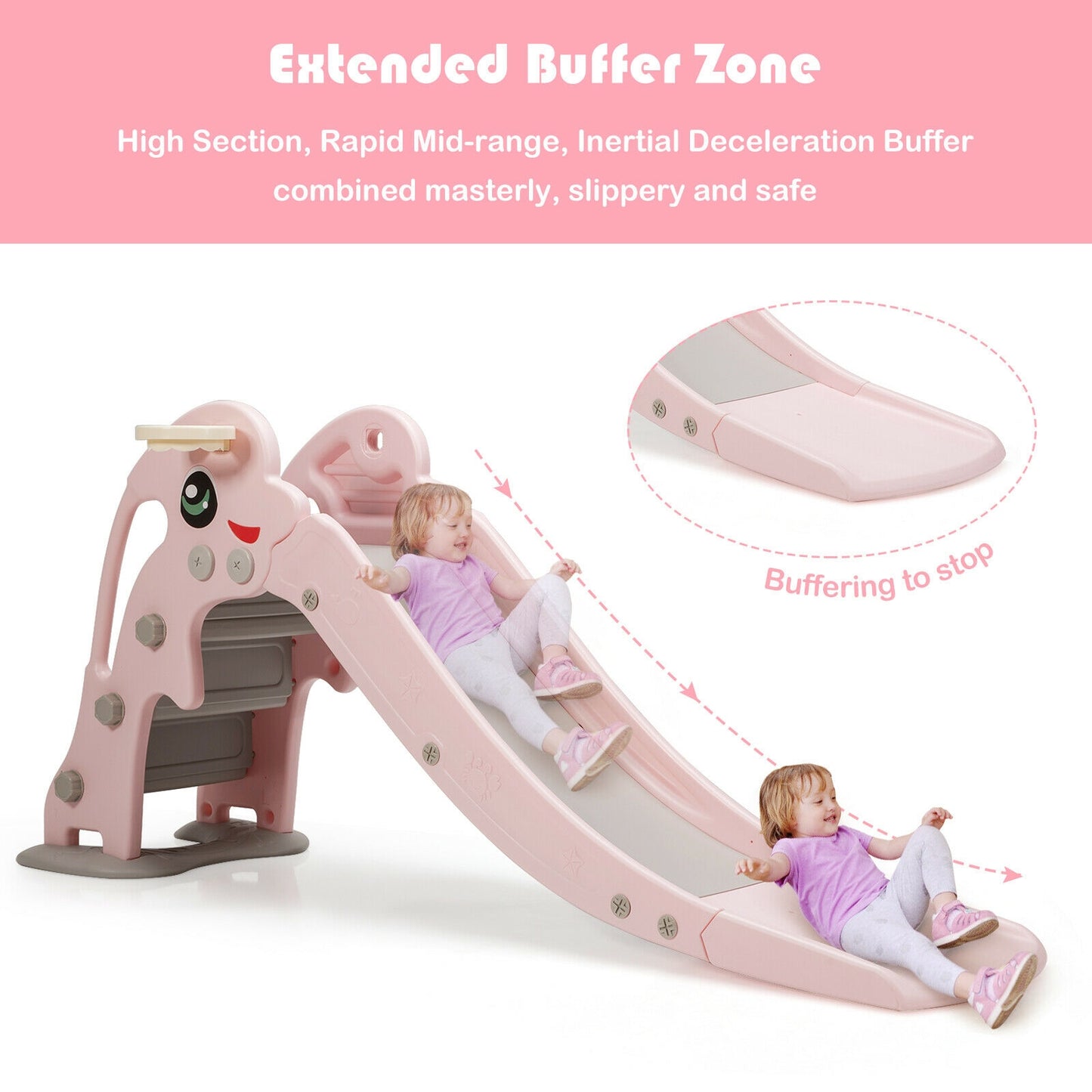 3-in-1 Kids Climber Slide Play Set with Basketball Hoop and Ball-Pink