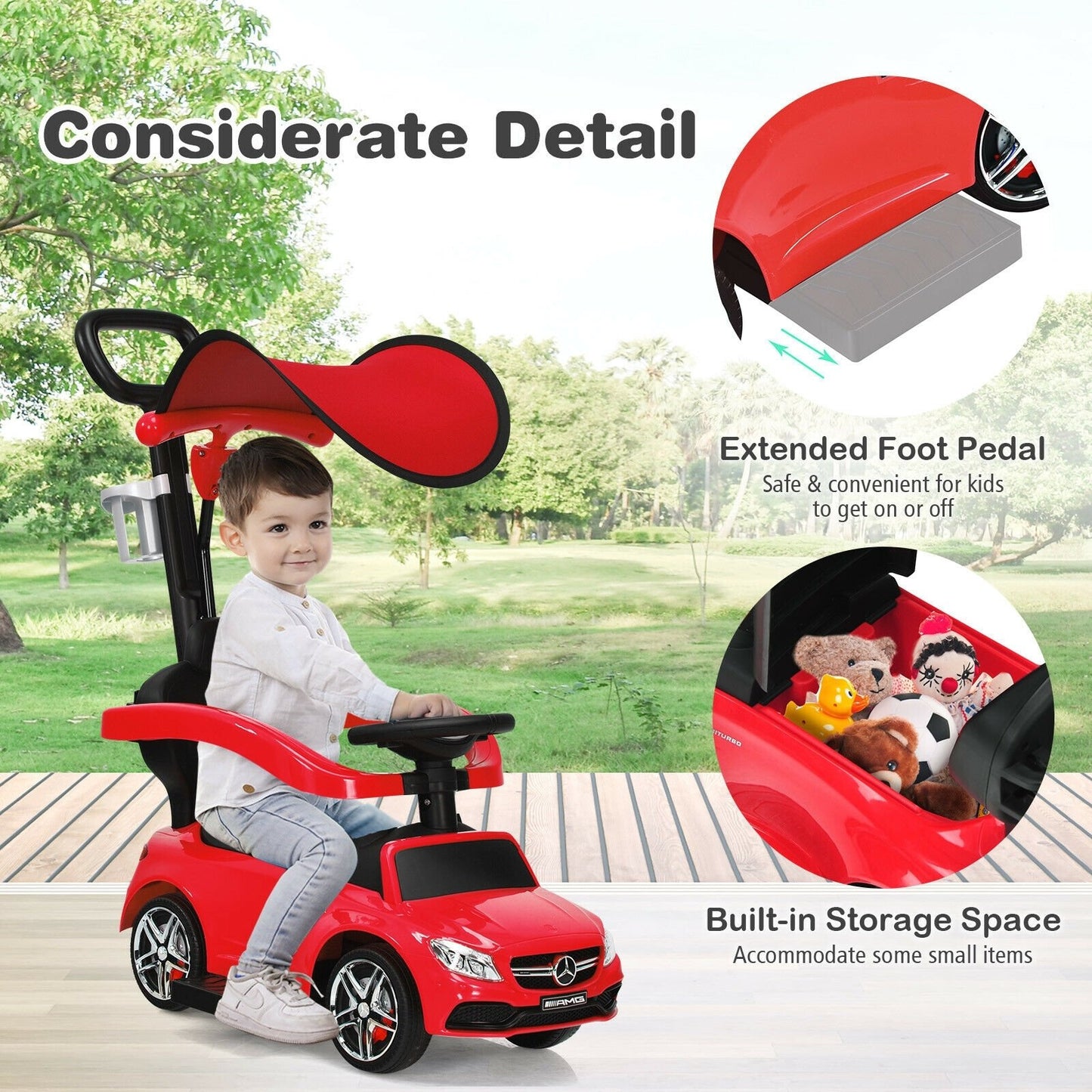 3-in-1 Mercedes Benz Ride-on Toddler Sliding Car-Red