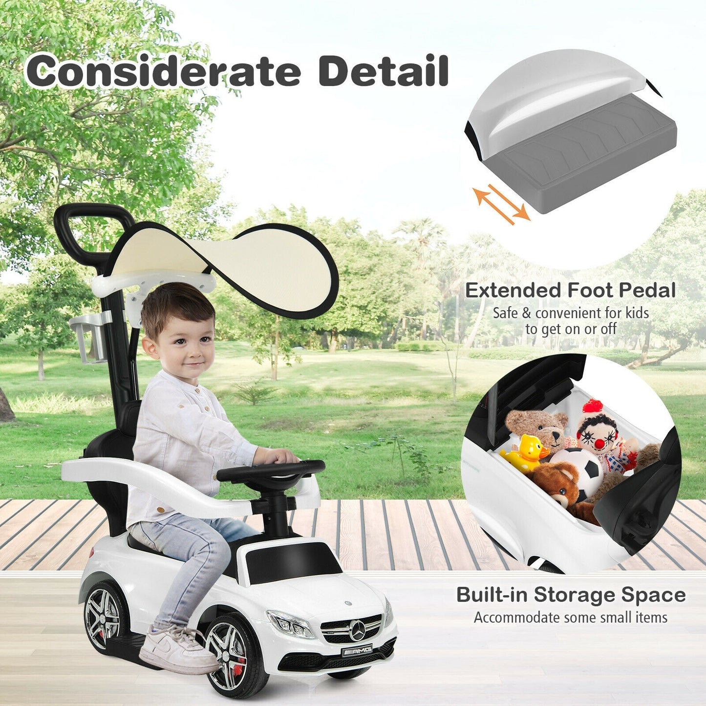 3-in-1 Mercedes Benz Ride-on Toddler Sliding Car-White
