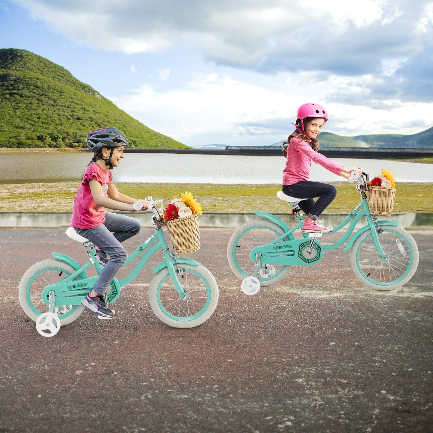 14" Kid's Bike with Training Wheels and Adjustable Handlebar Seat-Green