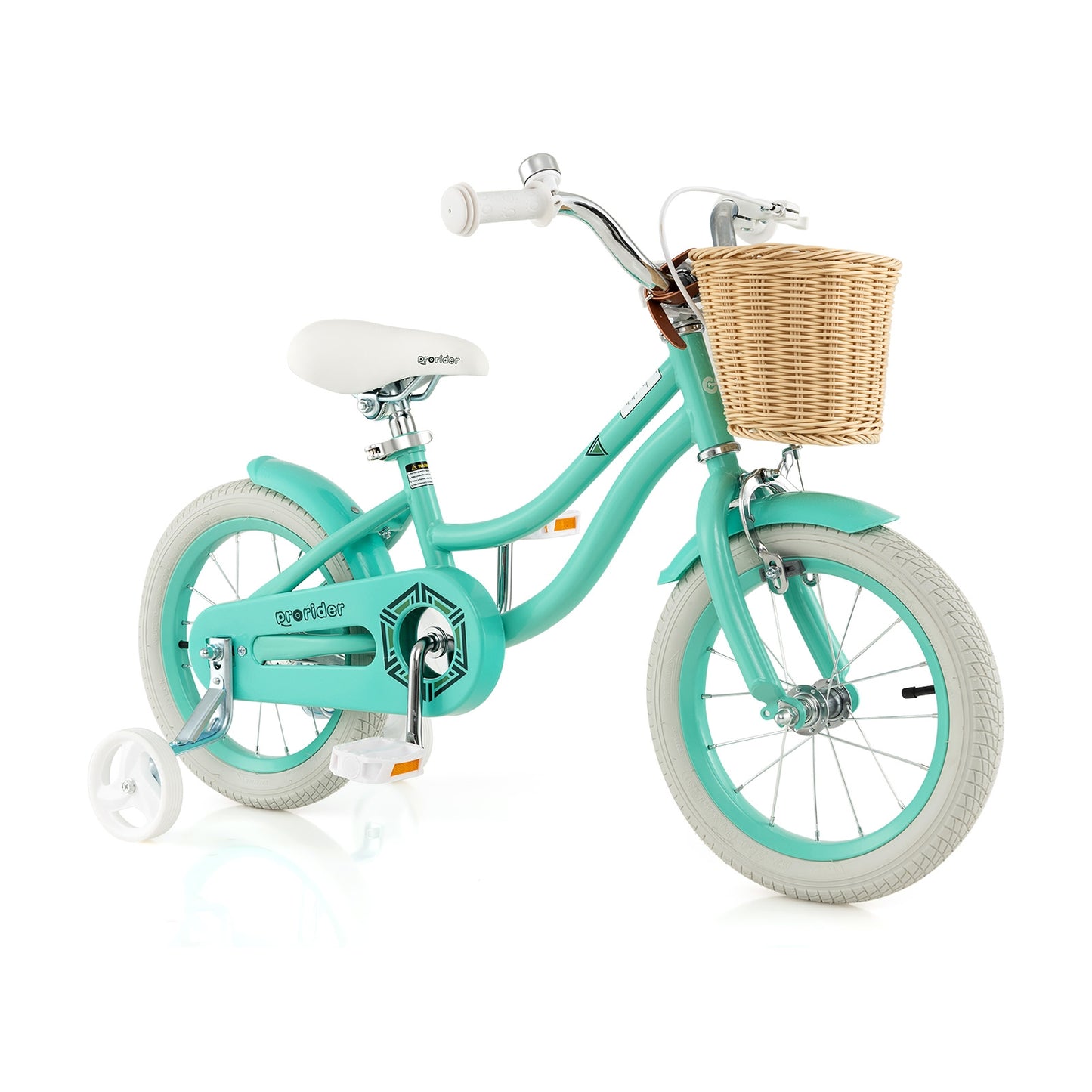 14" Kid's Bike with Training Wheels and Adjustable Handlebar Seat-Green