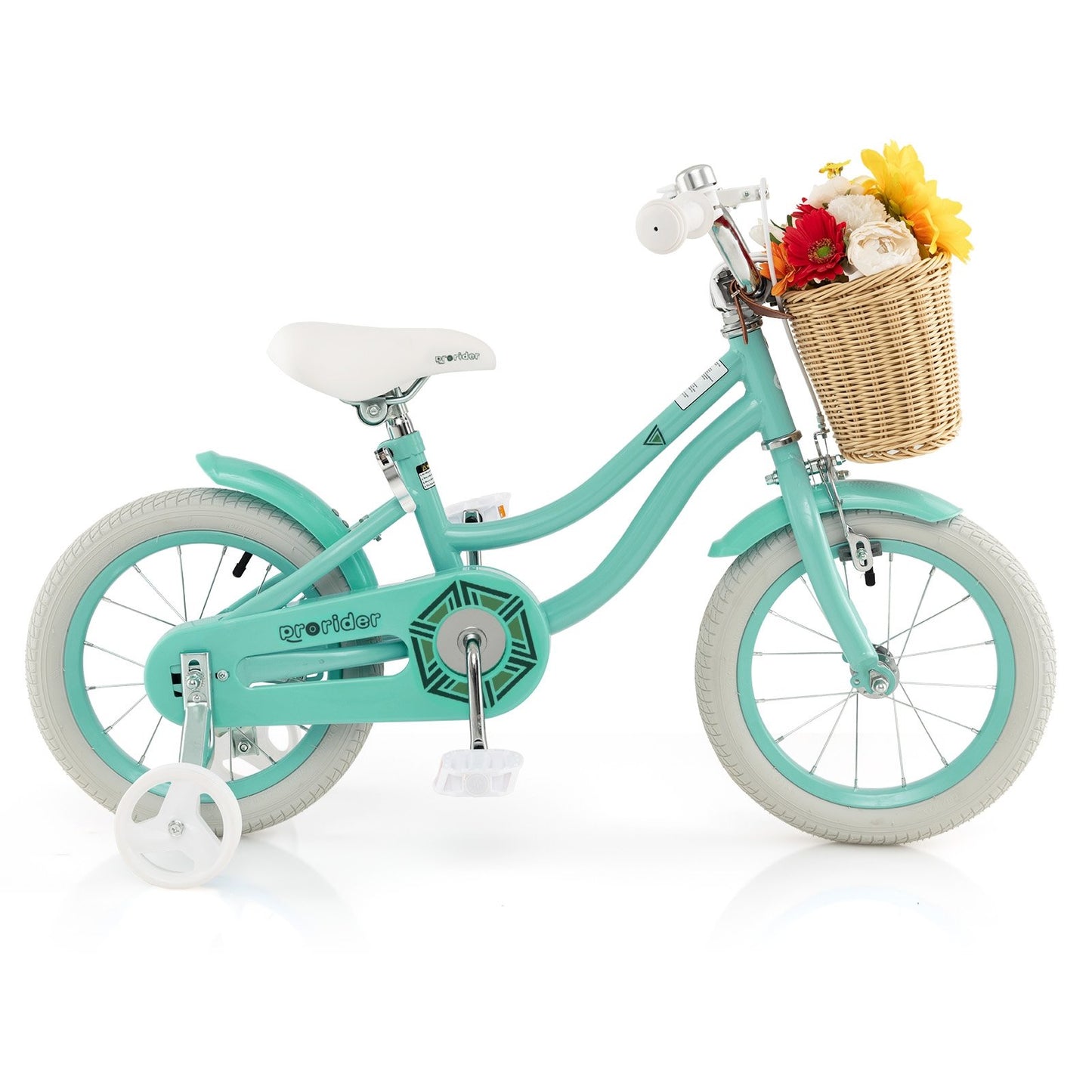 14" Kid's Bike with Training Wheels and Adjustable Handlebar Seat-Green