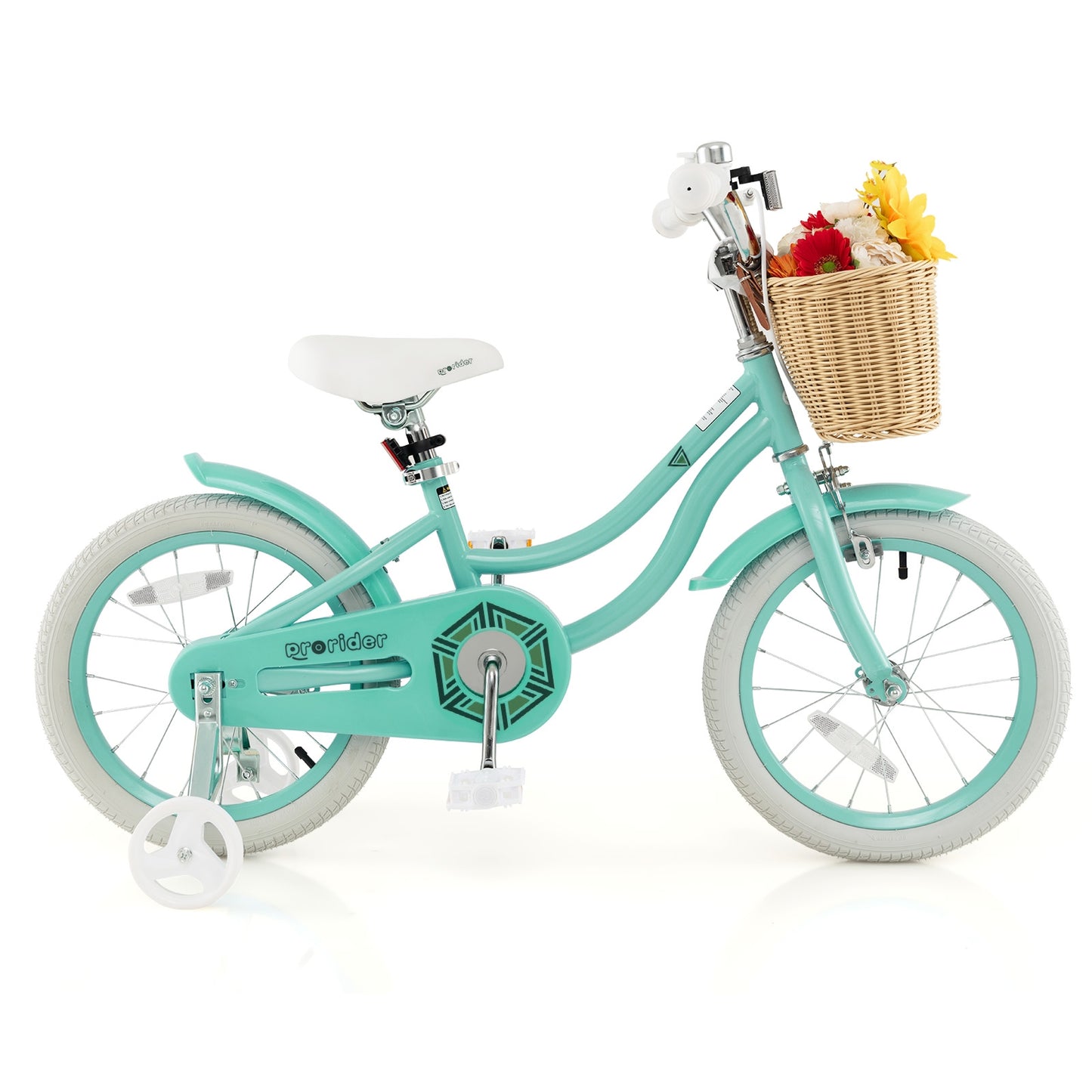 16" Kid's Bike with Training Wheels and Adjustable Handlebar Seat-Green