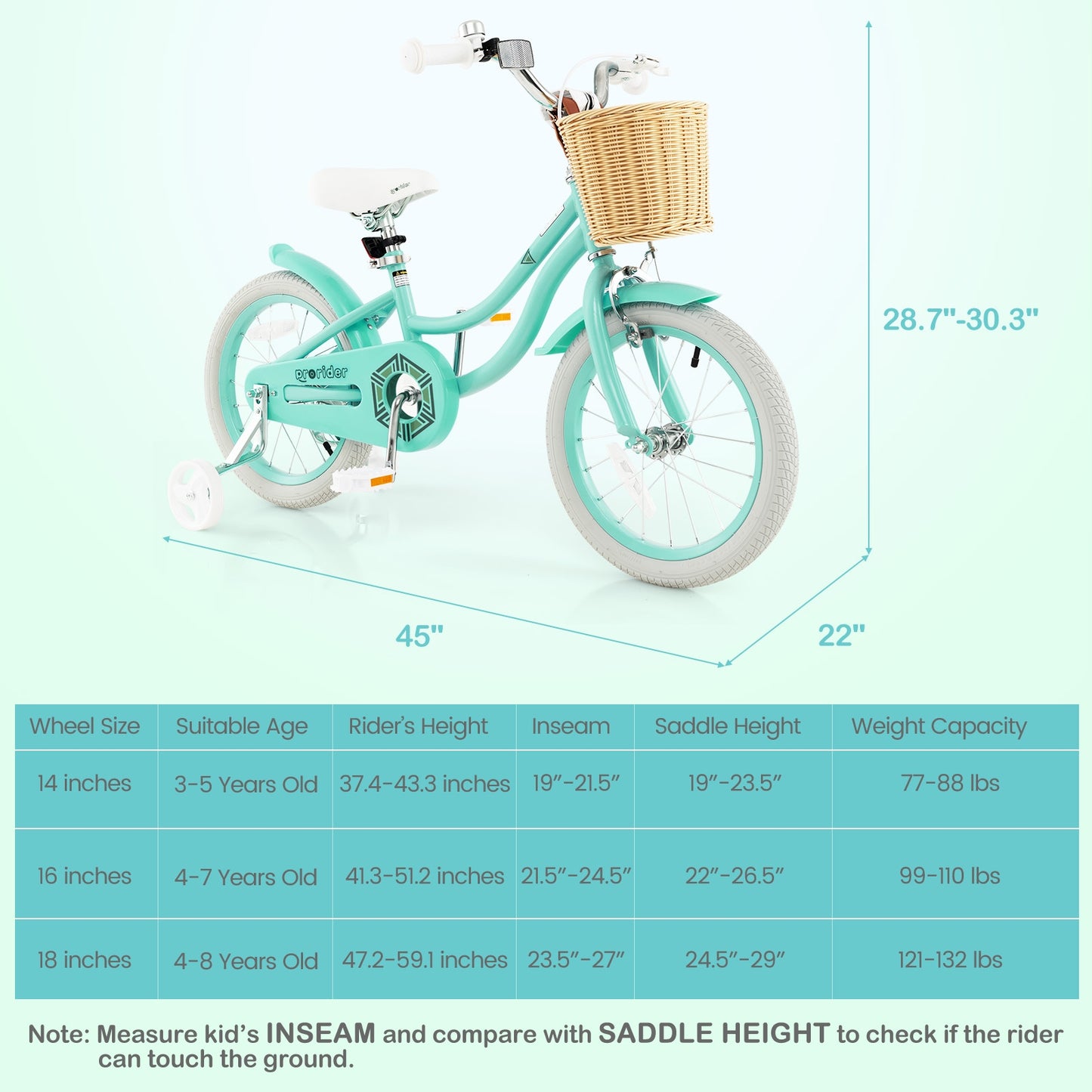 16" Kid's Bike with Training Wheels and Adjustable Handlebar Seat-Green