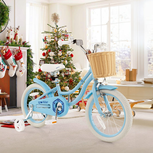 16" Kid's Bike with Training Wheels and Adjustable Handlebar Seat-Blue