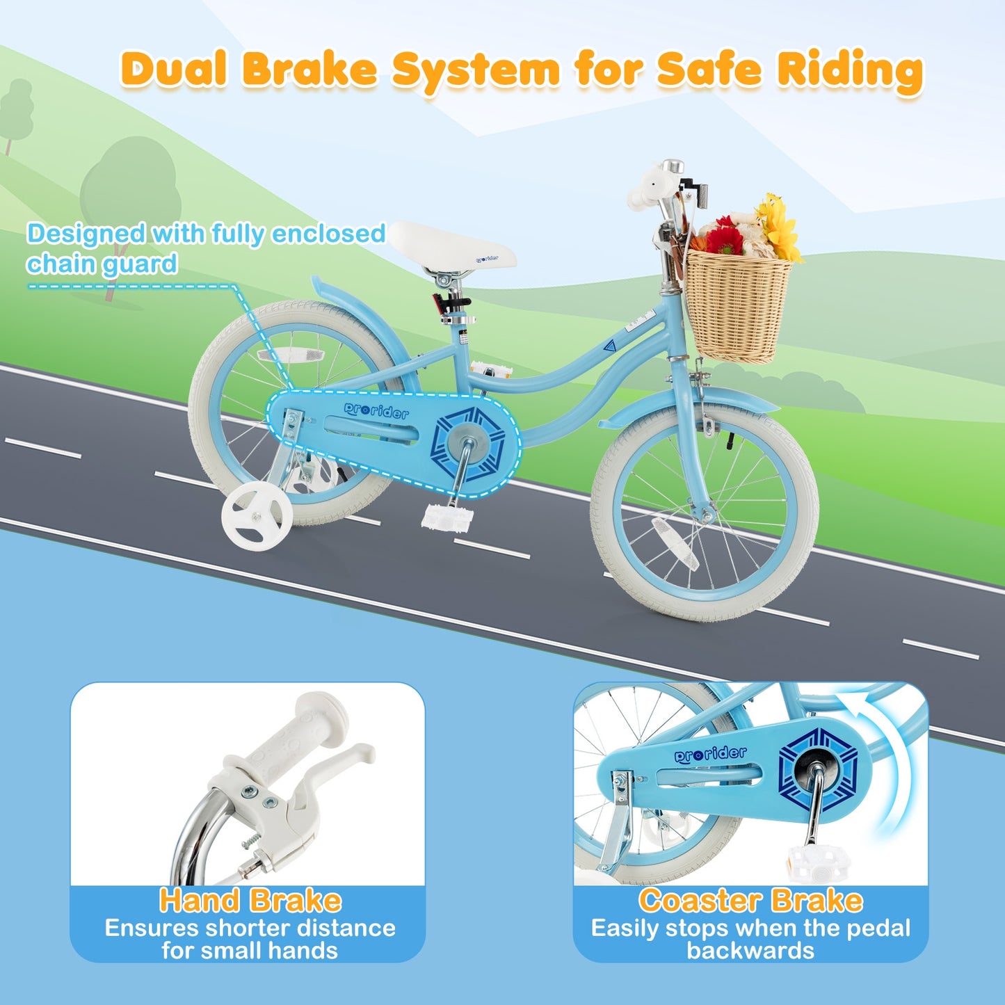 16" Kid's Bike with Training Wheels and Adjustable Handlebar Seat-Blue