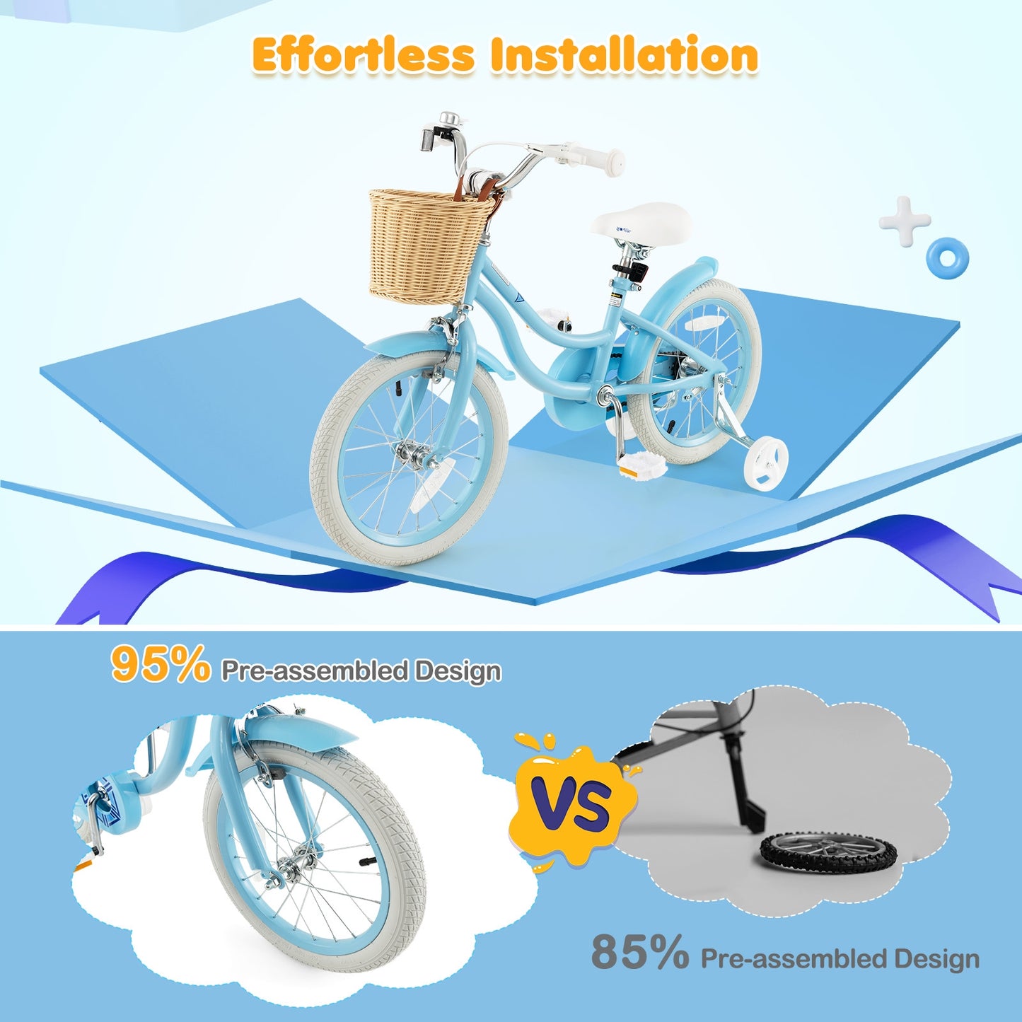 16" Kid's Bike with Training Wheels and Adjustable Handlebar Seat-Blue