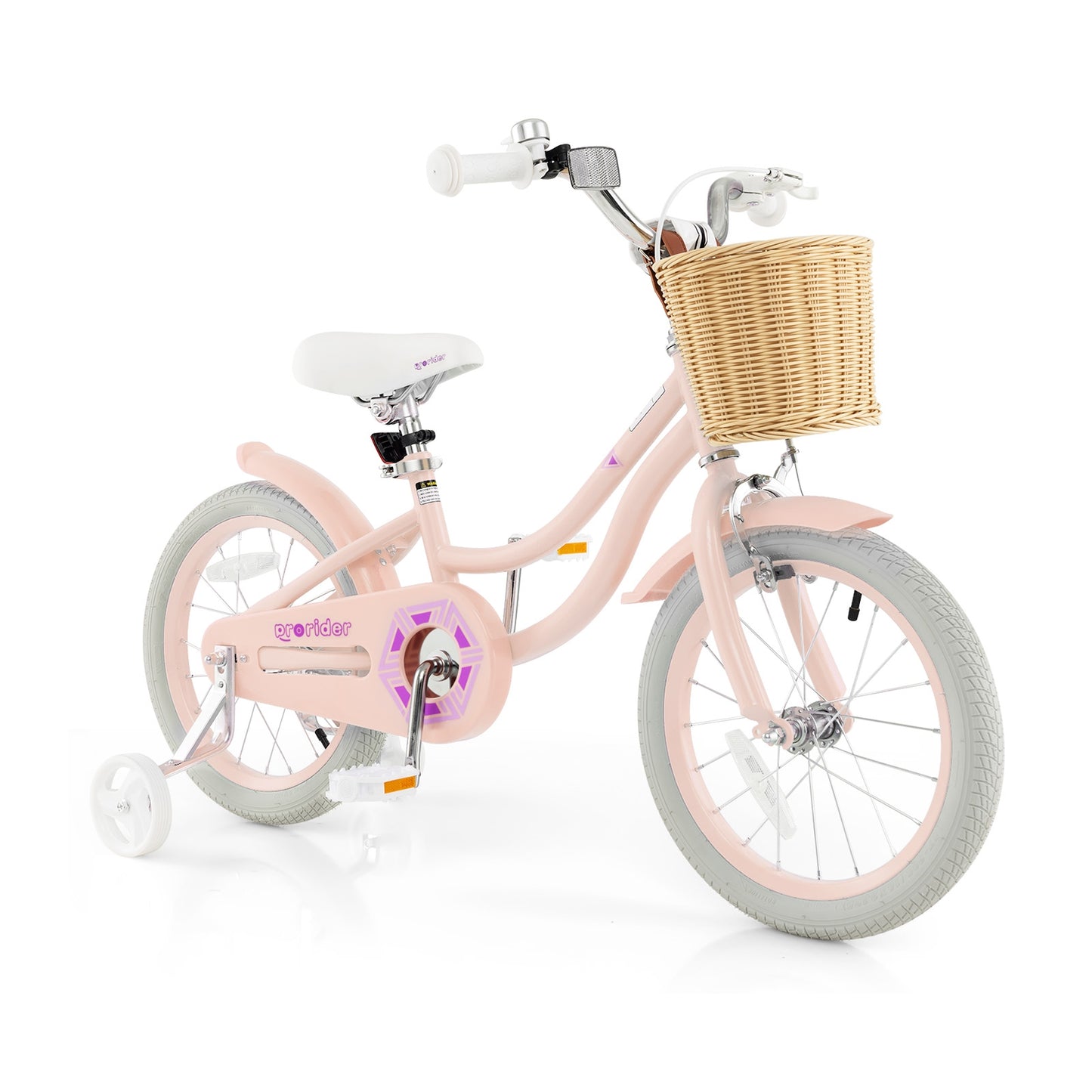 16" Kid's Bike with Training Wheels and Adjustable Handlebar Seat-Pink