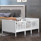 2-in-1 Convertible Kids Wooden Bedroom Furniture with Guardrails-White