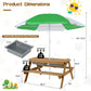 3-in-1 Kids Outdoor Picnic Water Sand Table with Umbrella Play Boxes-Green