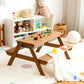 3-in-1 Kids Outdoor Picnic Water Sand Table with Umbrella Play Boxes-Green