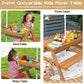 3-in-1 Kids Outdoor Picnic Water Sand Table with Umbrella Play Boxes-Green