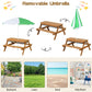 3-in-1 Kids Outdoor Picnic Water Sand Table with Umbrella Play Boxes-Green