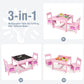 Kids Table Chairs Set With Storage Boxes Blackboard Whiteboard Drawing-Pink