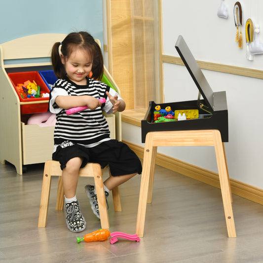 Kids Activity Table and Chair Set with Storage Space for Homeschooling-Black
