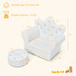 Children Upholstered Princess Sofa with Ottoman and Diamond Decoration for Boys and Girls-White