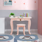 Kids Makeup Dressing Table with Tri-folding Mirror and Stool-Pink