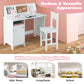 Wooden Kids Study Desk and Chair Set with Storage Cabinet and Bulletin Board-White