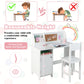 Wooden Kids Study Desk and Chair Set with Storage Cabinet and Bulletin Board-White